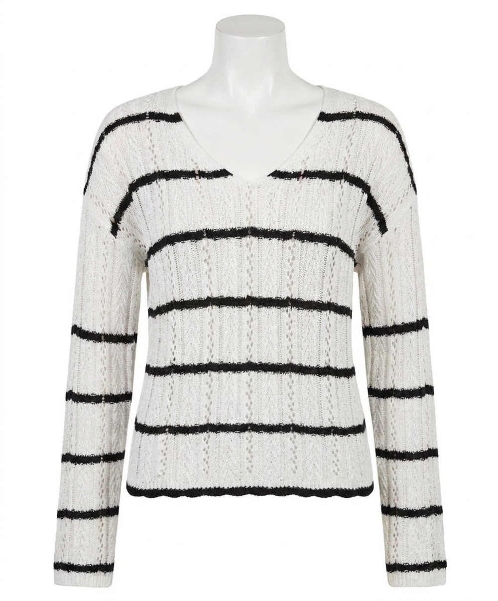 NEW FRENCH KYSS crochet long sleeve top in ivory/black